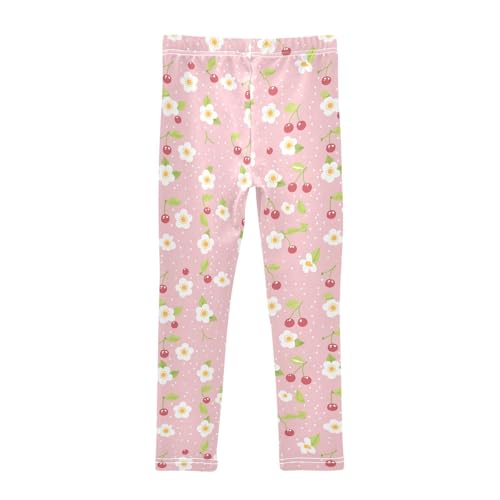 Wusikd Cute Cherry Girls' Leggings Toddler Doodles Flower Pink Kids Yoga Pants Dance Active Tights 4T2