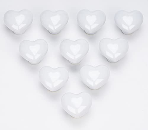 Lot de 10 boutons de meuble en céramique avec cœur Blanc