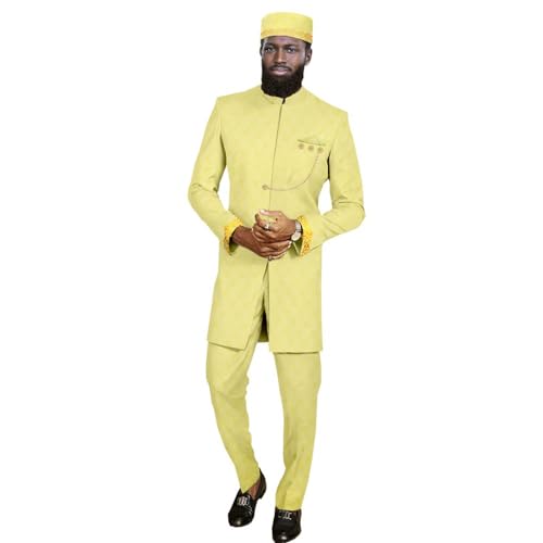 African Suits for Men Traditional Dashiki Embroidery Blazer Trousers Hat Set Business Suit