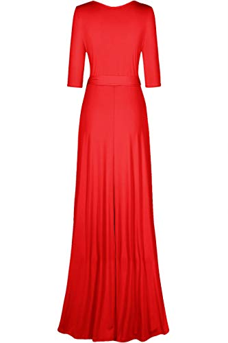 Image of Women's 3 /4 Sleeve Deep V-Neck Maxi Faux Wrap Solid Plus Size Dress