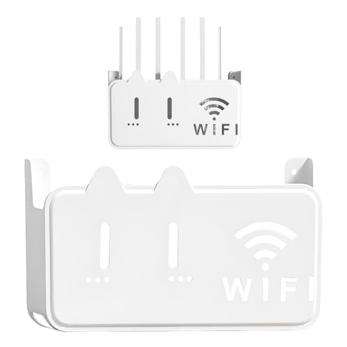 Image of HASTHIP WiFi Stand Wall Mounted - No-Drill Universal Wall Mounted Shelves Self-Adhesive WiFi Storage Box for Modem, Set-Top Box, Smart Devices-Space-Saving Cable Organizer Stand for Home & Office