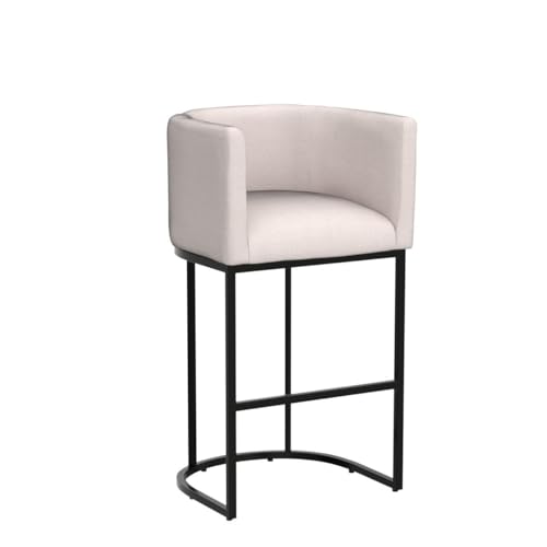 Image of HNY Cream Modern Barrel Counter Height Clearance Bar Stools Set of 2, 32 Inch Linen Kitchen Barstools with Back for Island, with Black Metal Tubular Frame