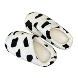 Hemobllo Zapatillas de Invierno Cálidas y Mullidas para Casa Diseño de Vaca Blanco y Negro Silenciosa y Ligera para Interiores y Regalo Navideño