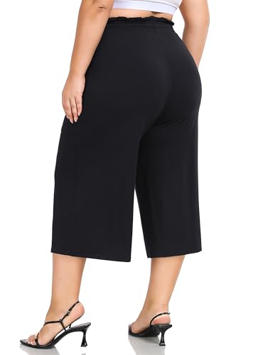 ZERDOCEAN Women's Plus Size Wide Leg Capris High Waisted Casual Lounge Pants with Drawstring Pockets3
