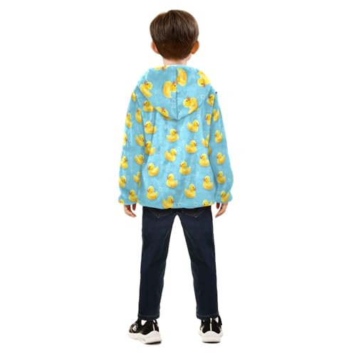 CHIFIGNO Yellow Ducks Blue Toddler Boys Fleece Zip up Jacket, Thick Lightweight Fleece Outerwear Jackets 3T4