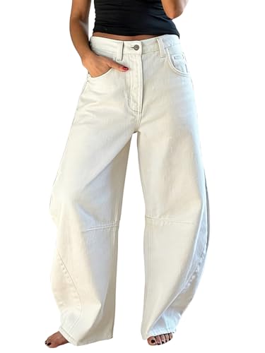 Image of EXLURA Womens Barrel Jeans Wide Leg Y2K Boyfriend Denim Pants Hip Hop Vintage Baggy Jeans Cotton Mid-Low Elastic Waist Pants