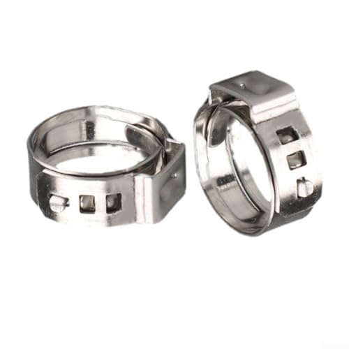 Single Ear Stepless Hose Clamps 25pcs 304 Stainless Steel Smooth Inner Uniform Compression 360° Seal for Various Hoses Plumbing DIY Projects Thin-Walled Hoses Size 5.3-16.6mm(6.5MM)