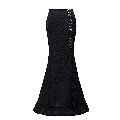 High Waist Vintage Bodycon Long Lace Mermaid Skirt Ruffled Steampunk Skirt Fishtail Evening Party Dress2