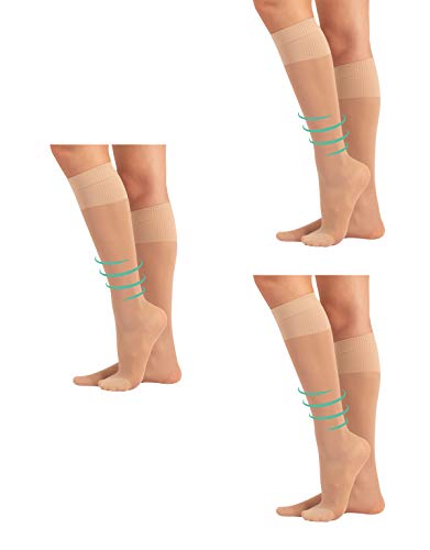 CALZITALY PAQUET 3 MI-BAS DE VOYAGE | MI-BAS AU GENOU AVEC SOUTIEN MOYENNE | CHAUSSETTES HAUTES DE COMPRESSION | FACTEUR 8 | 40 DEN | NOIR, NATUREL | BONNETERIE ITALIENNE (35/38, NATUREL)