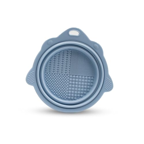 Foldable Makeup Brush Cleaner Bowl Silicone Blue Portable Cleaning Tool for Brushes, Powder Puffs, Beauty Blender (1PC)