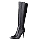 COLETER Women's Leather Knee High Boots Pointy Toe Side-Zip High Heels Dress Boots