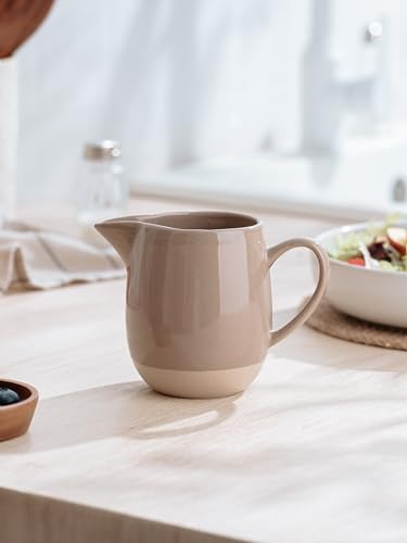 Image of famiware Milkyway 13oz Creamer with Handle, Ceramic Coffee /Milk /Sauce /Serving /Salad Pitcher Jug, Stoneware Maple /Syrup Dispenser, Milk Frother Cup, Microwave and Dishwasher Safe, Cinnamon Brown
