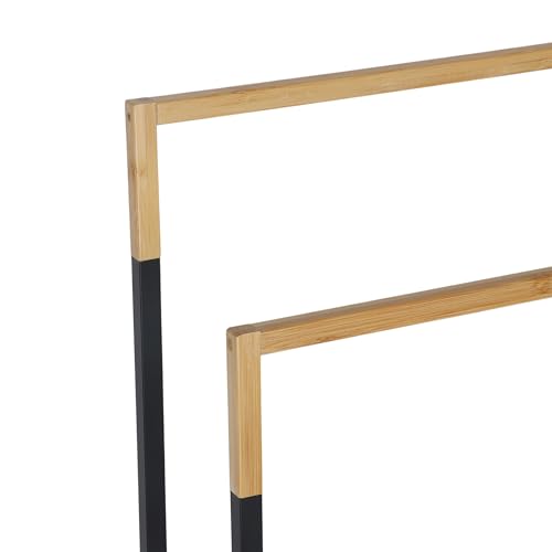 Relaxdays Toallero, H x An x F: 86 x 44 x 21 cm, Metal, bambú, 2 Varillas, de pie, Negro/Natural, Hierro, 84.5 x 45 x 21 cm - imagen 6