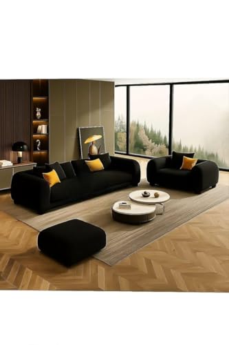 Image of Luxurious Velvet Uphostered Contemperory Sofa Set with Cushion Chaise Lounge, Sectional Sofa Perfect for Your Living Room,Guests Room & Office (Biege 3+1+1 Puffy) (3 Seater Black)