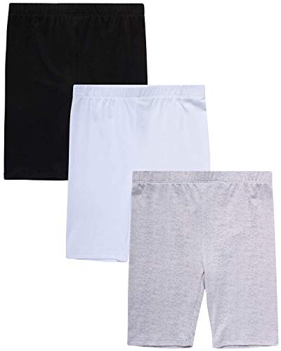 Dreamstar Girls  Active Shorts - Super Soft Performance Bike Shorts (3 Pack)  Size 7/8  Black/White/Grey