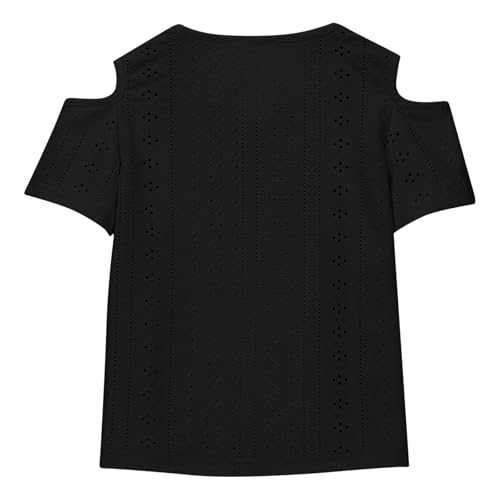 Girls Cold Shoulder Eyelet Blouses Short Sleeve T-Shirts Cotton Tees for Tween Girls Trendy T-Shirt Loose Casual Tops3
