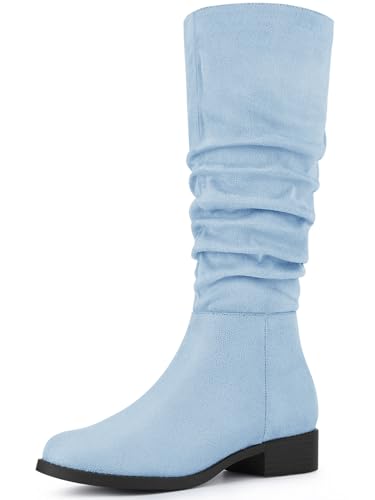 Allegra K Women's Slouch Round Toe Low Heel Boots Knee High Boots