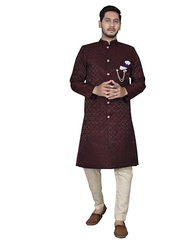 XEPON Men's Indo Western Sherwani Set with Traditional Heavy Jacq...