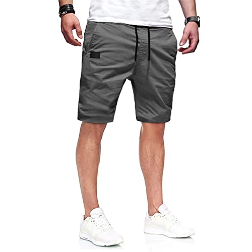Men's Summer Casual Shorts Classic Drawstring Elastic Waist Straight Leg Shorts for Work Athletic Golf Travel Fishing M Grey