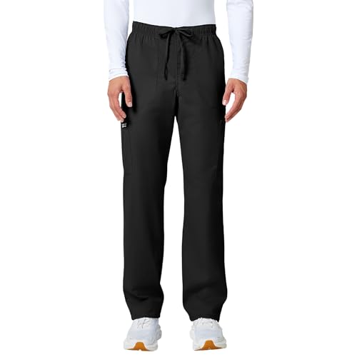 Cherokee Scrubs for Men Tapered Leg Mens Cargo Scrub Pants-5 Pockets,Drawstring,2 Way Stretch Medical Scrub Bottom, XL, Black
