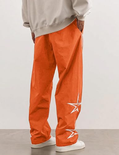 Yimoon Men's Star Pants Y2K Lightweight Drawstring High Rise Side Striped Pants Wide Leg Baggy Dance Pants with Pockets4