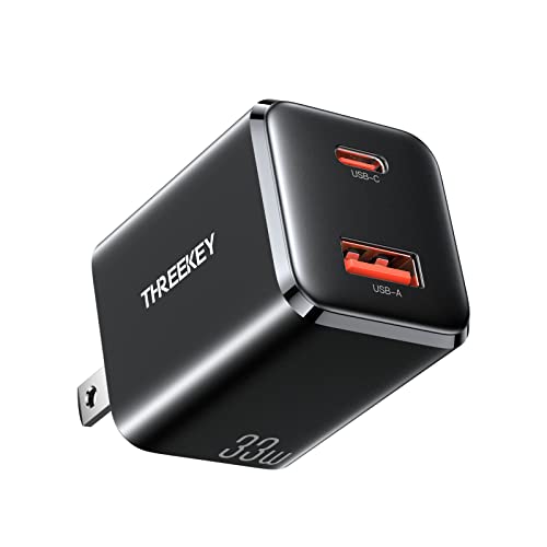 USB C Wall Charger,THREEKEY 33W Dual USB Port Charger Block,Type C Charger Fast Charging Power Adapter Compatible with iPhone 14/13/12/X,Samsung S21/S20/Note 20/10/9/8,Sony,Moto,iPad,MacBook,Black