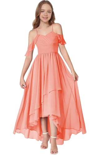 Asymmetrical Junior Bridesmaid Dresses Chiffon Flower Girl Dress Spaghetti Straps Formal Wedding Birthday Party Gown