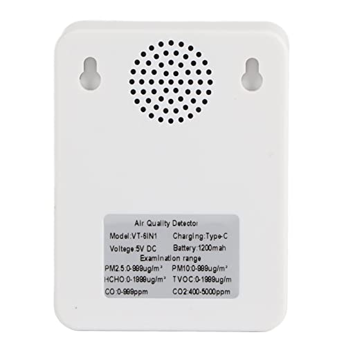 Zerodis MonitorAir Quality DetectorTemperature and CO2 Meter Air Quality Monitor Temperature PM2.5 TVOC HCHO Detector USB Charging Multifunctional 6 in 1 CO2 Detector (Weiss)