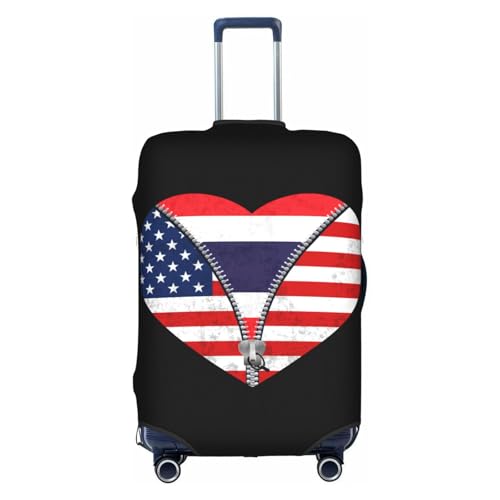 Travel Luggage Cover Heart America Flag And Thailand Flag Fashion Washable Baggage Suitcase Protector Fit For Luggage X-Large