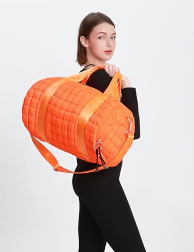 Quilted Duffel Gym Bag for Men and Women Carry On Travel Sport Weekender Bag, Orange4