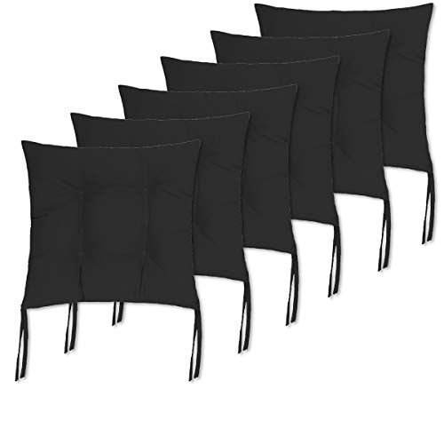 BCASE, Pack de 6 Cojines de Asiento y Silla, 38x38cm, Funda de Polyster, Relleno de Fibra, Cómodos, Resistentes, Fácil de Limpiar, para Cocina, Cuarto, Sala, Jardín, Terraza, Patio, Etc. Negro