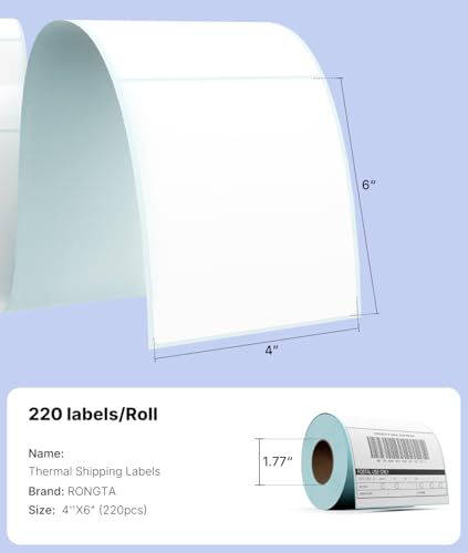 Image of RONGTA 4x6 Thermal Labels, Fanfold Shipping Label Compatible with Thermal Printers,Clear Printing,Permanent Adhesive,220 Sheets per Stack (White, 1 Roll | 220 Labels)