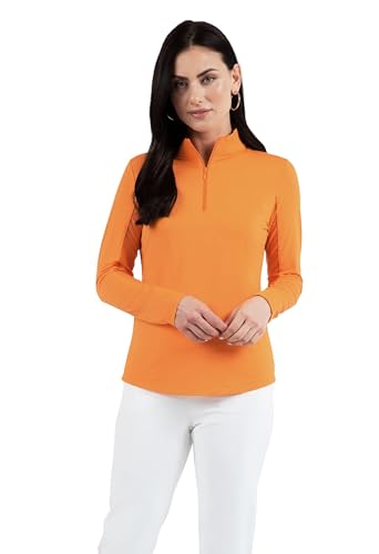 IBKUL Athleisure Wear Sun Protective UPF 50+ Icefil Cooling-Solid Long Sleeve Mock Neck Top-80000 Orange Peel/Solid/XXL