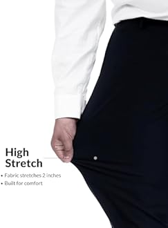 The Pant Project Stretchable Formal Pants for Plus Size Men | Stylish Slim Fit Luxury PV Lycra Men's Wear Trousers for Office or Party | Mens Fashion Dress Trouser Pant