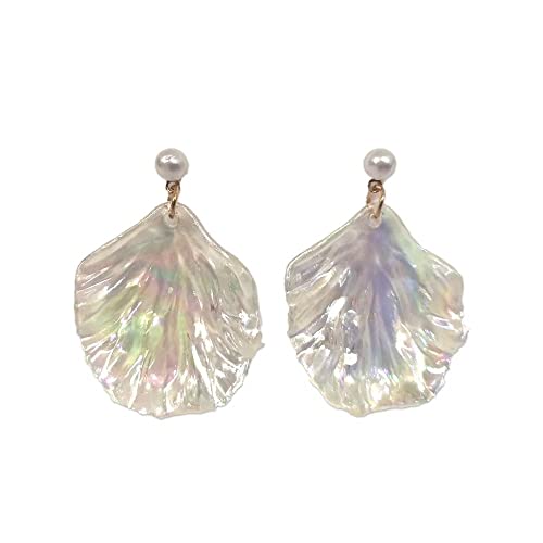 Zhang shine Ocean Earrings for Women - Color Change Big Seashell Pearls Sea Pearl Earrings - Seashell Dangle Summer Beach Jewelry