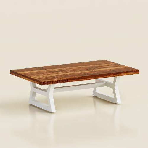 Image of Coffee Table, Solid Sheesham Wood, Brown & White | Solid Sheesham Wood
