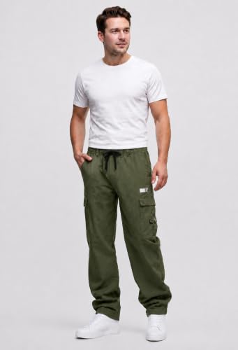 Image of DEELMO Cargo Pant for Men | Cotton Cargo's Pant | Men's Cotton Cargo Trousers | Elastic Drawstring Waist Straight Fit | Comfortable Breathable Cargos for Casual to (Available in Pluse Size)