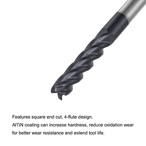 Image of uxcell Square Nose End Mill, 4mm Tip Dia Solid Carbide AlTiN Coated CNC Router Bits 4 Flute Spiral Milling Cutter HRC45 with 4mm Shank 100mm (4-inch) Length
