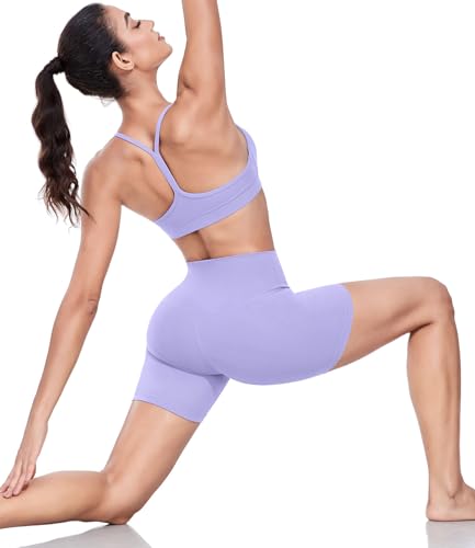 wirarpa Women's Biker Shorts High Waisted Soft Workout Running Yoga Spandex Light Purple Shorts 6 Inches,L Size — view 2