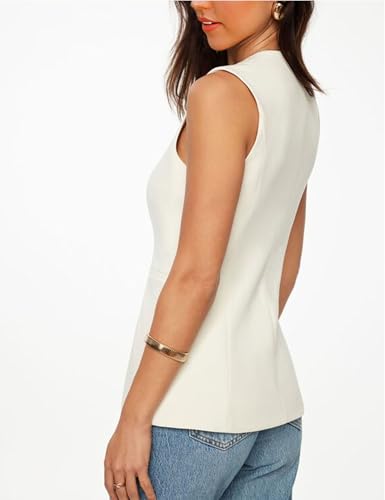 Fallorchid Womens Business Button Sleeveless V Neck Vest Fully Lined Suit Jacket Waistcoat2