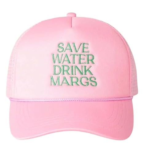 Save Water Drink Margs Trucker Hat | Margarita Tequila Drinking Hat | Foam Snapback Hat for Men & Women (US, Alpha, One Size, Pink)