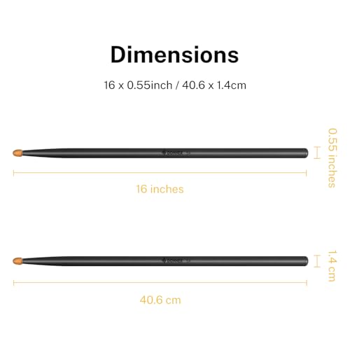 Donner Black Drum Sticks 5A Classic Maple Wood Drumstick 2 Pair with Carrying Bag