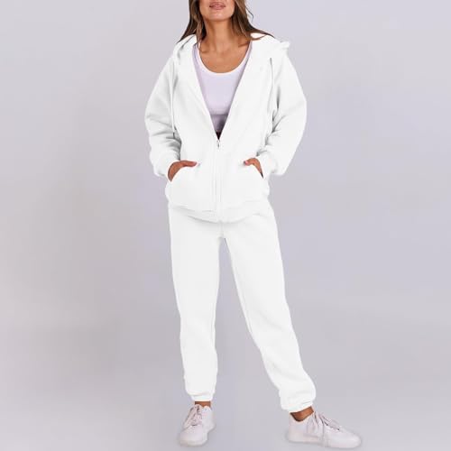 Womens 2 Piece Outfits Lounge Hoodie Sweatsuit Sets Oversized Zip Up Sweatshirt Baggy Sweatpants with Pockets2