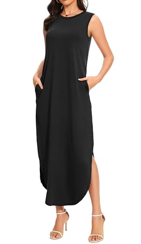 Women's Loose Sundress Long Dress Sleeveless Split Maxi Dresses 2025 Summer Beach Dress with Pockets2
