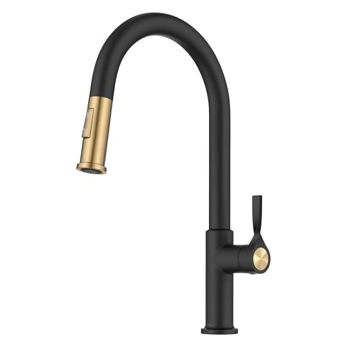 KRAUS Torak Pull Down Kitchen Faucet in Spot-Free Brushed Brass/Matte Black with 2 Function Sprayer,...