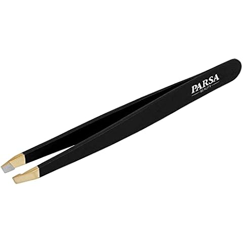 PARSA Beauty Slanted tweezers in black with non-slip soft-touch handle Cover