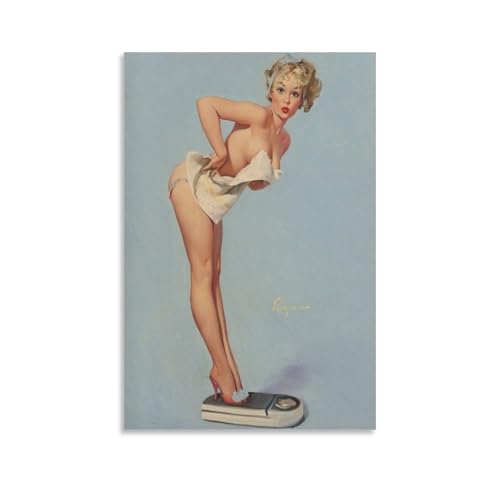 BAOCT Beautiful Pin-up Girl A Weighty Problem by Gil Posters Elvgren Canvas Poster Wall Art Decor Print Picture Paintings for Living Room Bedroom Decoration Unframed 12x18inch