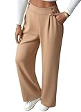 EVALESS Womens Khaki Work Pants Wide Leg High Waisted Business Casual Slacks Ladies Loose Stretchy Straight Double Button Pleated Petite Dress Trousers Fall Fashion 2025 Pants with Pockets Small
