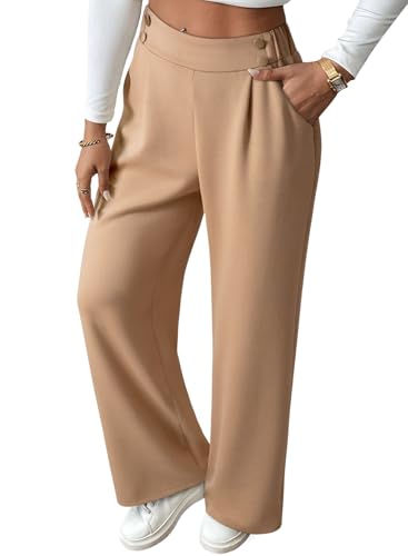 EVALESS Womens Work Pants Wide Leg High Waisted Khaki Business Casual Slacks Ladies Loose Stretchy Straight Double Button Pleated Dress Trousers Fall Fashion 2025 Pants with Pockets Large
