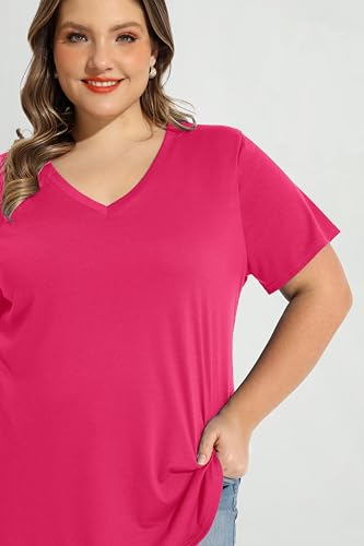 Image of RITERA Women Plus Size Tops Tie Dye V Neck Shirt Floral Camo Summer Short Sleeve Tunic Oversized Ladies Blouse XL-5XL